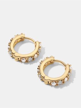 Miranda Frye Wendy Huggies- Gold Pearl & Crystal Hoop Earrings